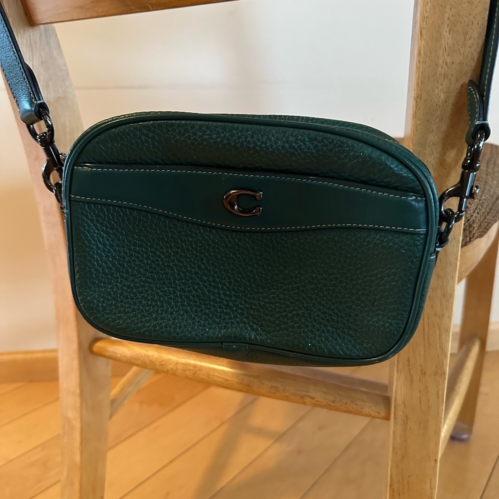 Coach Dark Green Pebbled Leather Camera Crossbody